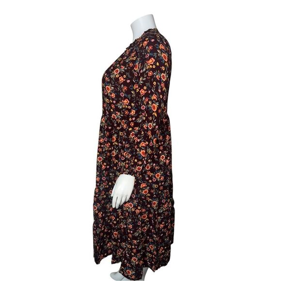 Old Navy Burgundy Floral Printed Tiered Midi Swing Dress Extra Large NWOT - Picture 7 of 11